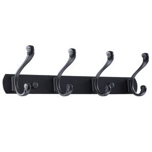 13.8" Dual 4 Hooks Wall Hooks Coat Rack Coat Hooks Zinc Alloy Black-A 1pcs